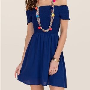 Francesca’s OTS Smocked Navy Dress, Size Large
